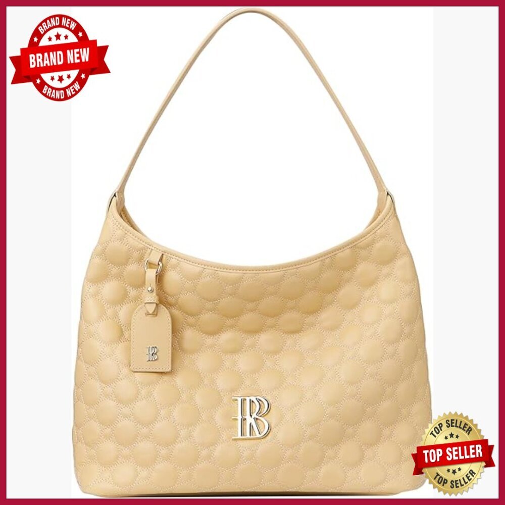 Large Genuine Leather Quilted Tote Bag with Shoulder Strap
